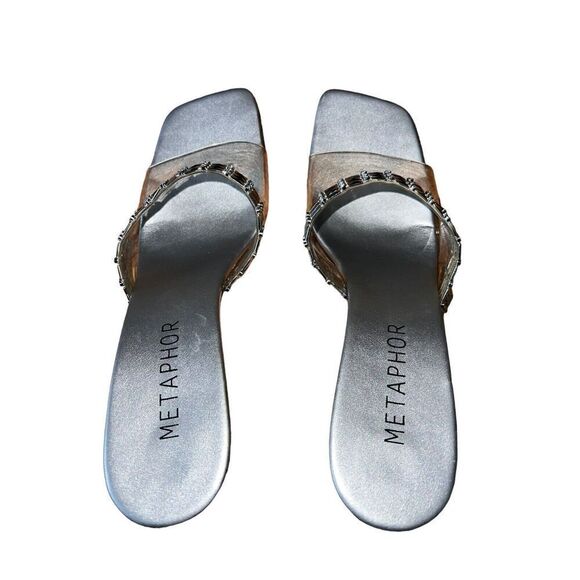 Metaphor Silver/Clear - Jewels - Square Toe Sandals Womens Size 10 - Picture 5 of 11